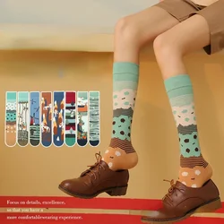 2025 Retro Color Contrast Gradient Stripes AB Knee-length Calf Socks Women Individual Fashion Cotton Sports Socking