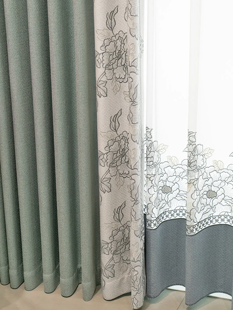 Új chinesa stílusú embroidered ablum Hamis színben tüntet fel, Kék szín Szürke jacquard Zsenilia patched curtains számára Eleven szoba Hálószoba Etűd Francia