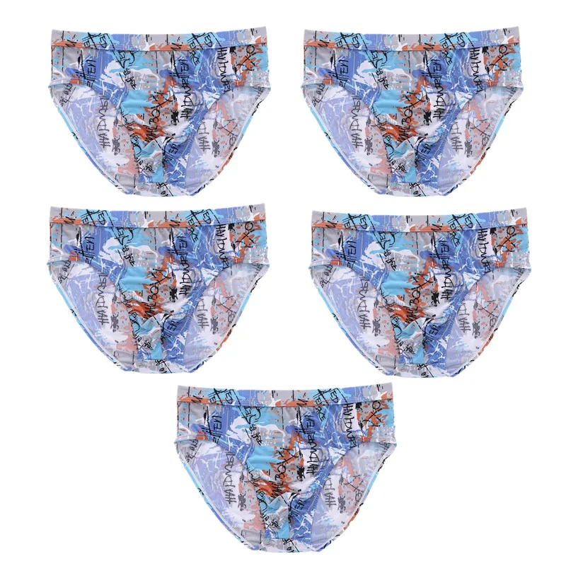 5 Pack Men Big Size Briefs Ice Silk Knickers Undies Underpants Panties Bottom Shorts Underwear Homme Print Sexy Lingerie L-5XL