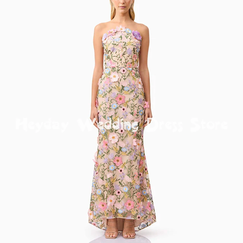 

Heyday Women's Strapless 3D Flowers Applique Saudi Evening Dresses Sleeveless Ankle-Length Formal Elegant Party Dresses 2025