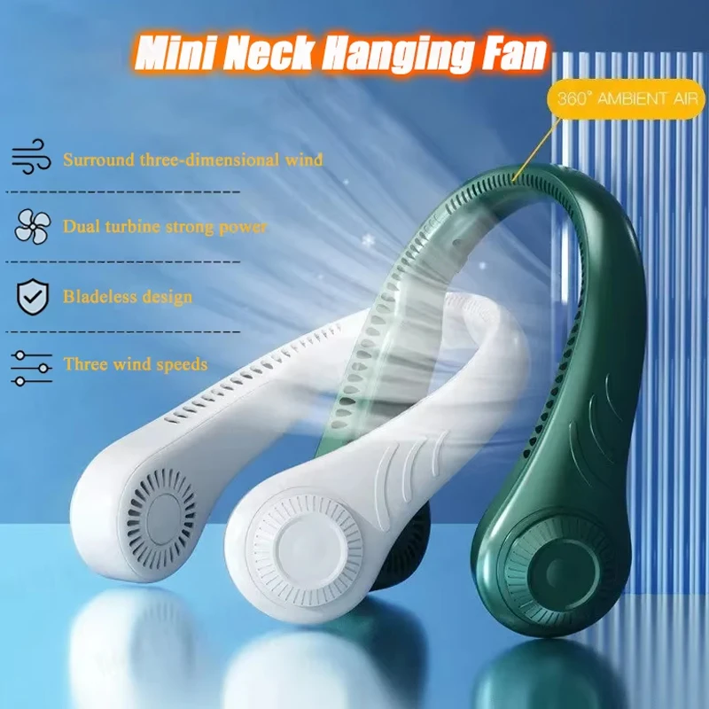 

Портативный подвесной вентилятор на шею, USB-безлопастной вентилятор с шейным ремешком на 360 градусов, 4000 мАч, перезаряжаемый вентилятор-кулер, уличный кондиционер