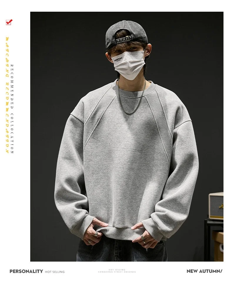 

Мужские худи без капюшона унисекс в стиле K-pop, корейском, японском, хараджуку, оверсайз, из хлопка, свободного кроя, молодежная уличная одежда, ультралегкие утепленные топы