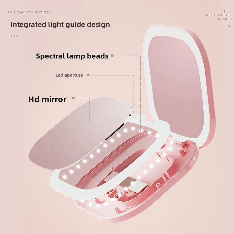 Portable Folding LED Makeup Mirror with Light High Definition Handheld Fill Light Enlarged Pocket Double-sided Mirror