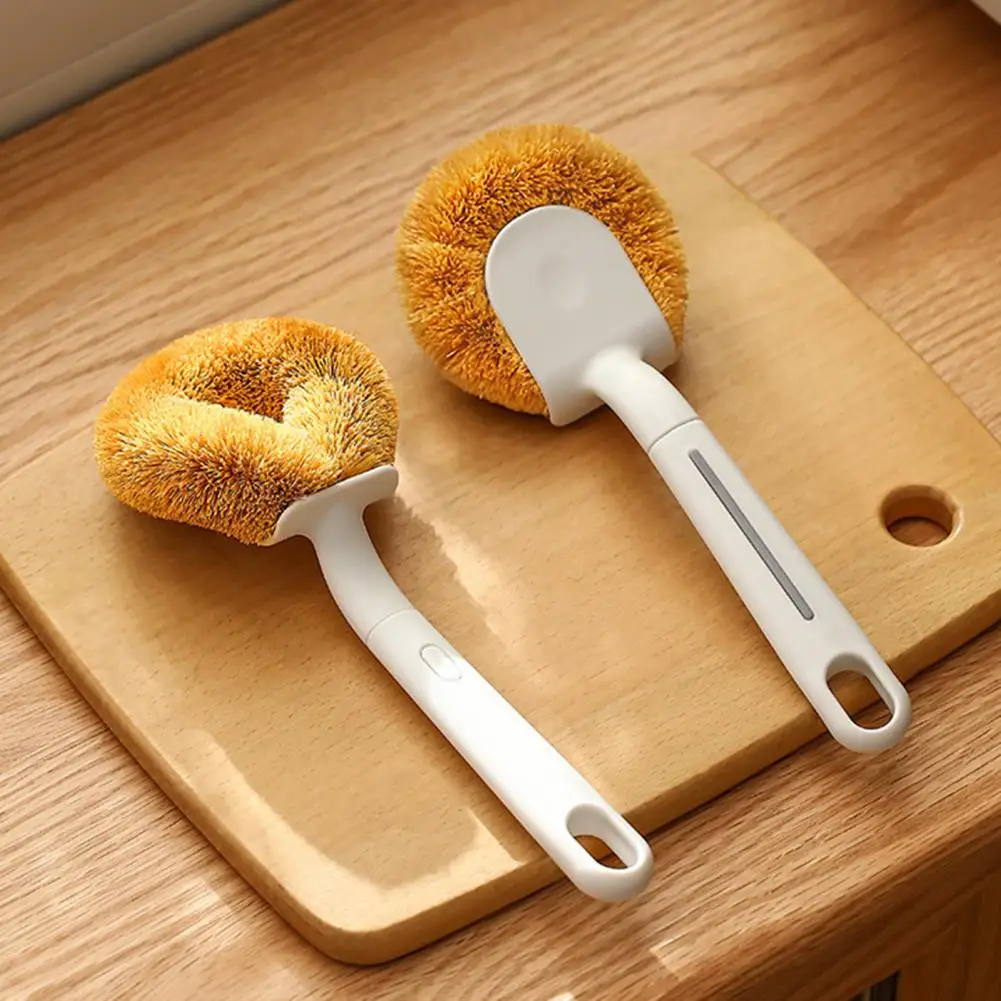 Durable Bristle Pot Scrubber Ergonomic Long Handle Pot Brush Coconut Palm Bristles Tool Multifunctional Kitchen for Durable