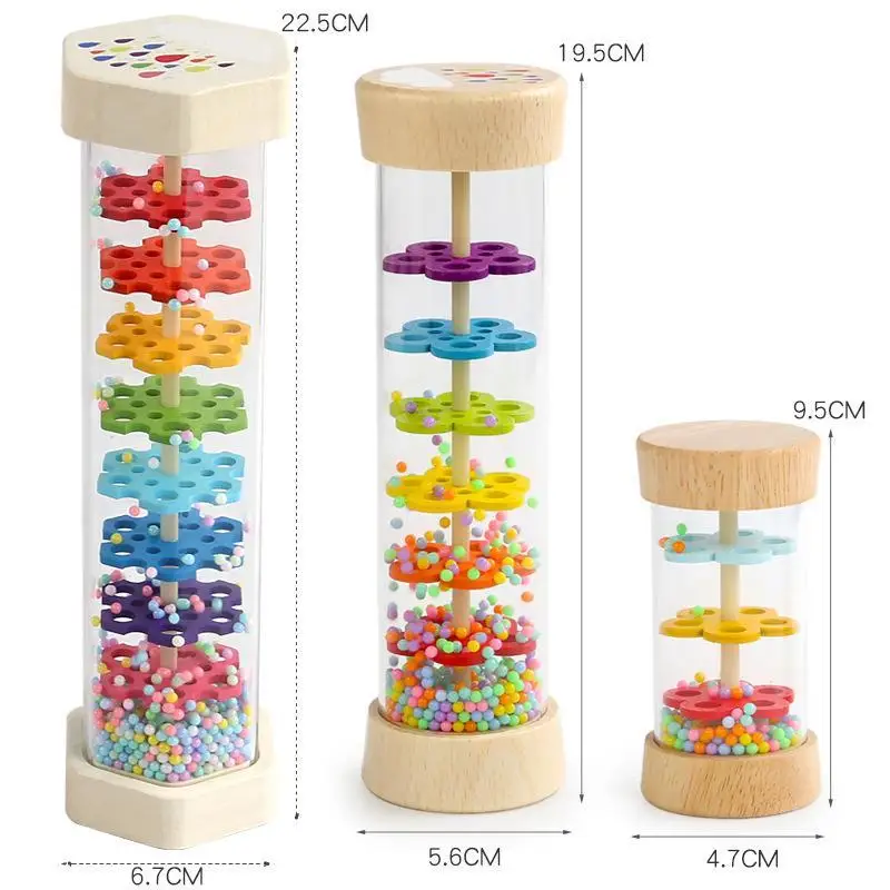 Montessori Baby Rain Stick Ergonomic Grip Rainbow Rattle Educational Sensory Toy for Baby Grasping Ability Training