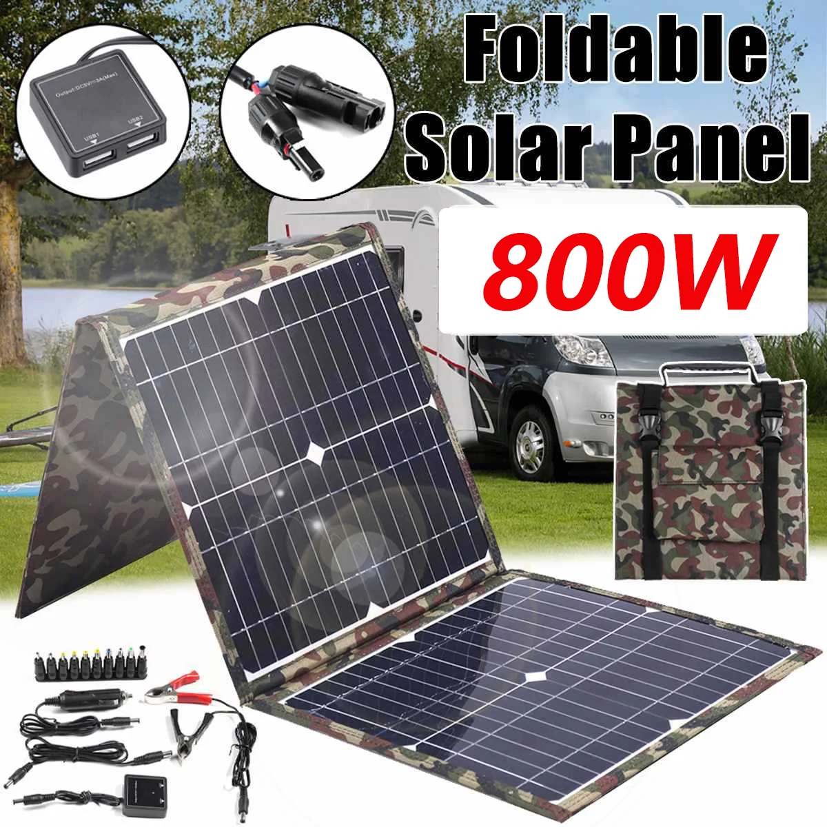 Panneau Solaire Pliable pour Camping, Générateur Portable, Chargeur 18V, 800W, pour Voiture, Bateau, Caravane