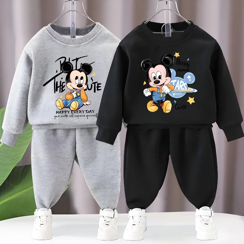 

Autumn Disney Boys and Girls Hoodies Sets Mickey Printed Children's Pullover and Long Pants Two Piece Suit Kids Casual Sweatsuit