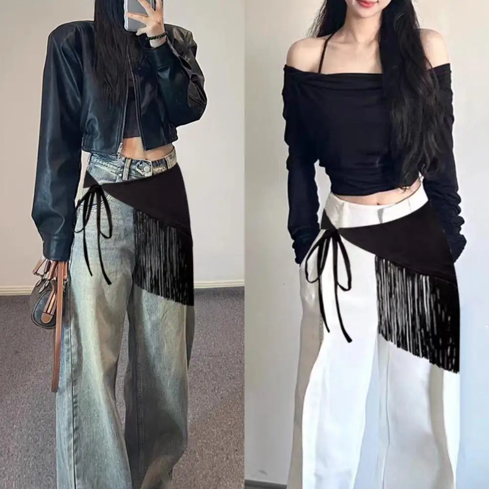 เข็มขัดผู้หญิงแบบมีพู่ห้อยสไตล์โบฮีเมียนย้อนยุค เข็มขัดคาดเอวแบบกว้าง ผ้าพันคอสามเหลี่ยมแฟชั่นสำหรับกระโปรง เหมาะสำหรับงานกลางคืน