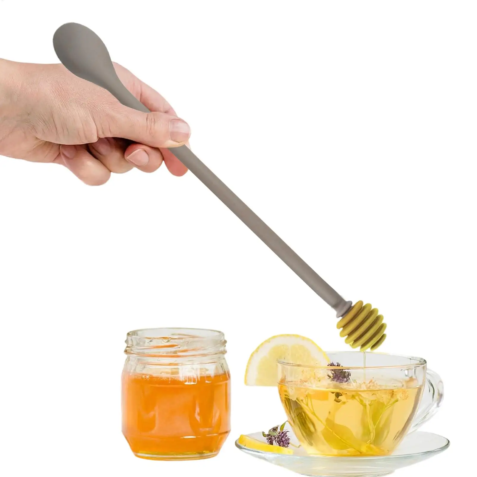 silicone Honey Dippers Kitchen Honey Dispensing Spoon Non-Drip Jam Mixing Stirrer For Baking Cooking Restaurant Jam Syrup