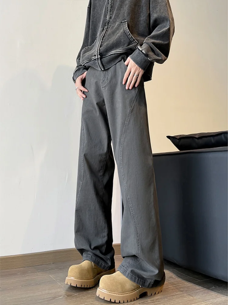 

Men's Loose Fit Distressed Denim Jeans High Waist Straight Leg Long Pants Autumn Winter Fashionable Patchwork Design Sensation