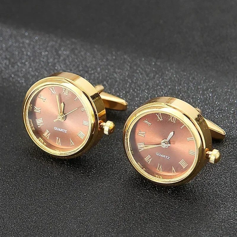Relógios de luxo masculinos abotoaduras clássico francês negócios moda rotativa relógio cor ouro manguito link presentes aniversário