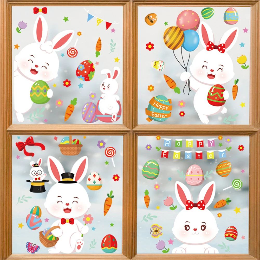 Easter Bunny Window Cling for Glass Window Bunny Radish Egg Party Easter Supplies Easter Window Clings Decorations Easter Decals