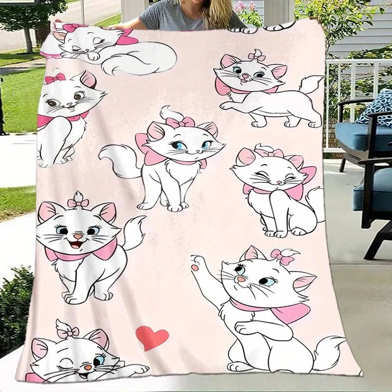 Marie Cat Print Flannel Blanket Soft Cozy Throw Blanket for Sofa Bed Couch All Season Warm 2DPrinted Blanket for Nap Travel Gift