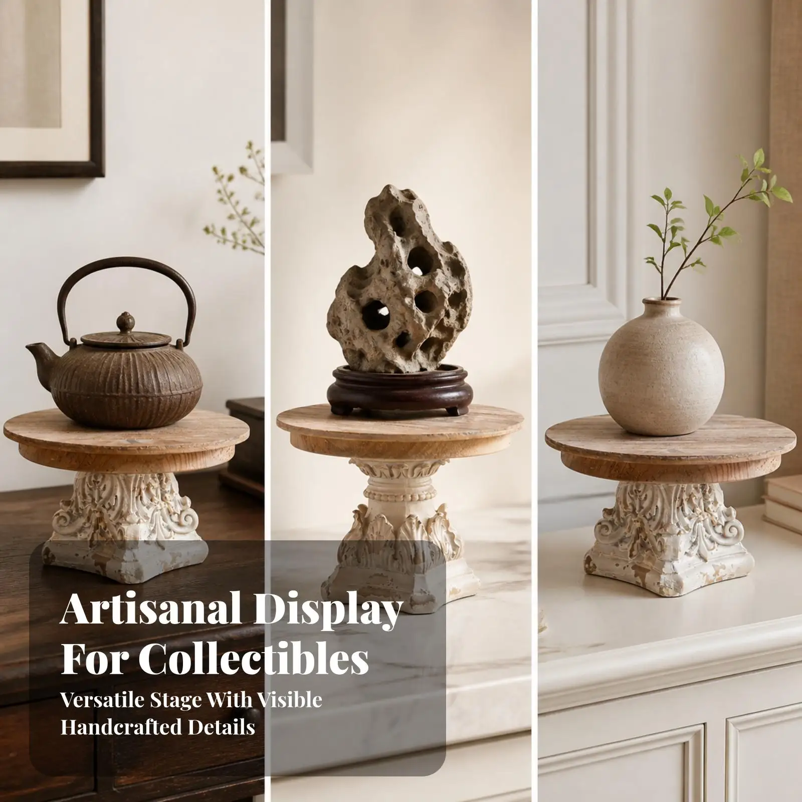 Ornate Carved Wooden Display Stand for Vase Teapot or Plant Retro Decor Pedestal Shelf Art