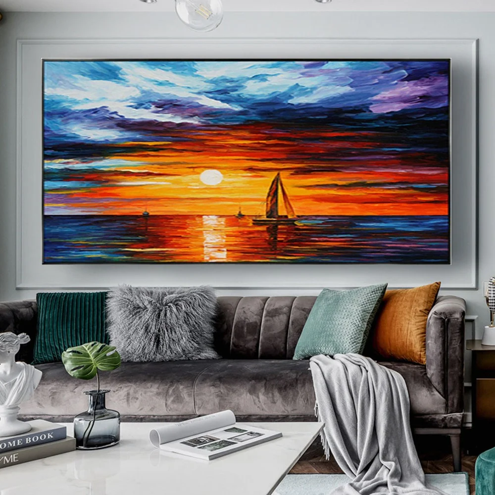 

Abstract Seascape And Sunset Oil Painting On Canvas Nordic Modern Poster Decor Living Room Home Wall Art Pictures Pendant Mural