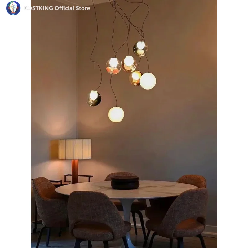 اليدوية الزجاج المزجج الملون فقاعة الثريات أنيقة بريق المنزل المطبقين LED G9 عكس الضوء الإنارات تعليق 32 ألوان