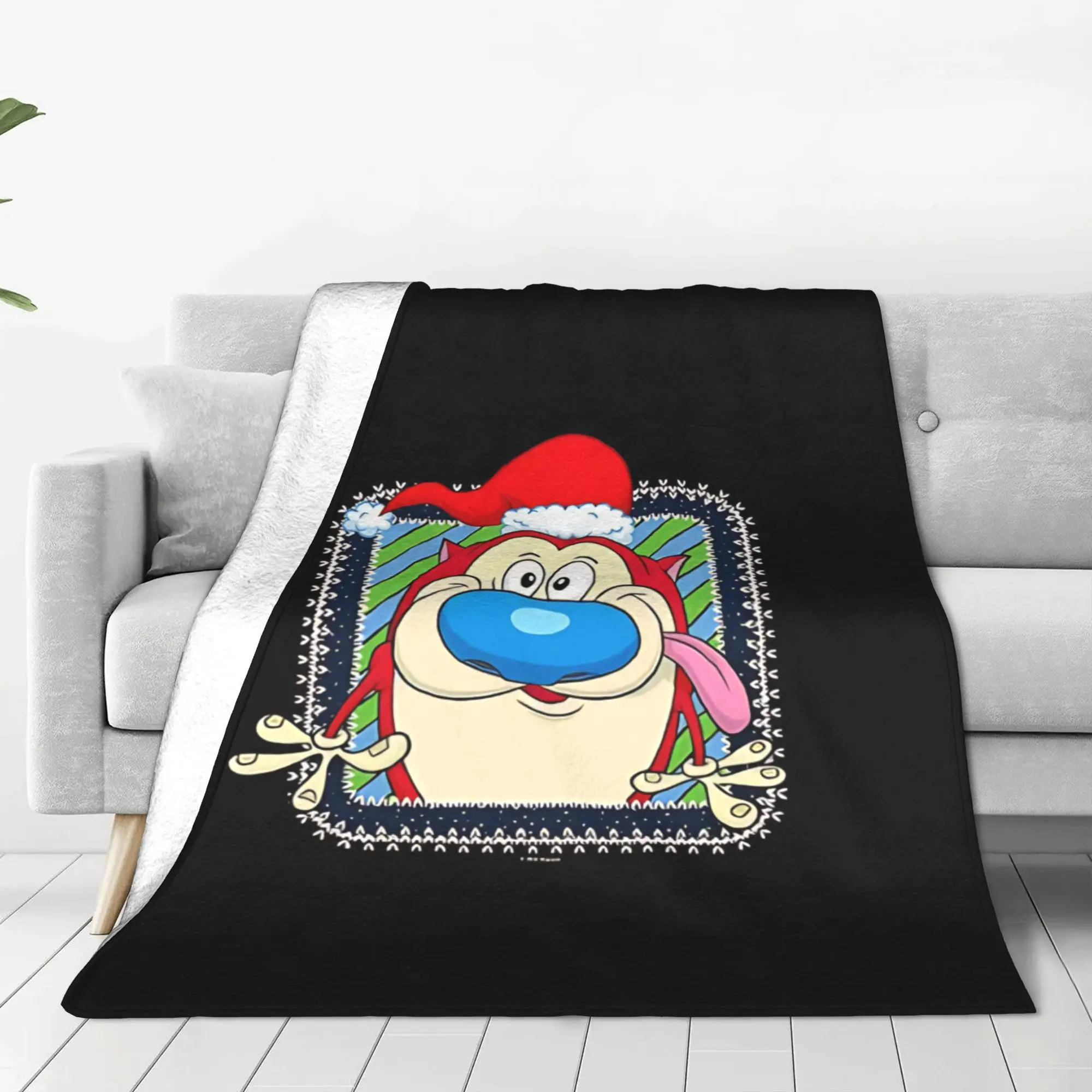 1PC Home Cutecore Cute Retro Funny Ren & Stimpy Blanket Super Cosy Plush Home Living Room Sofa Halloween