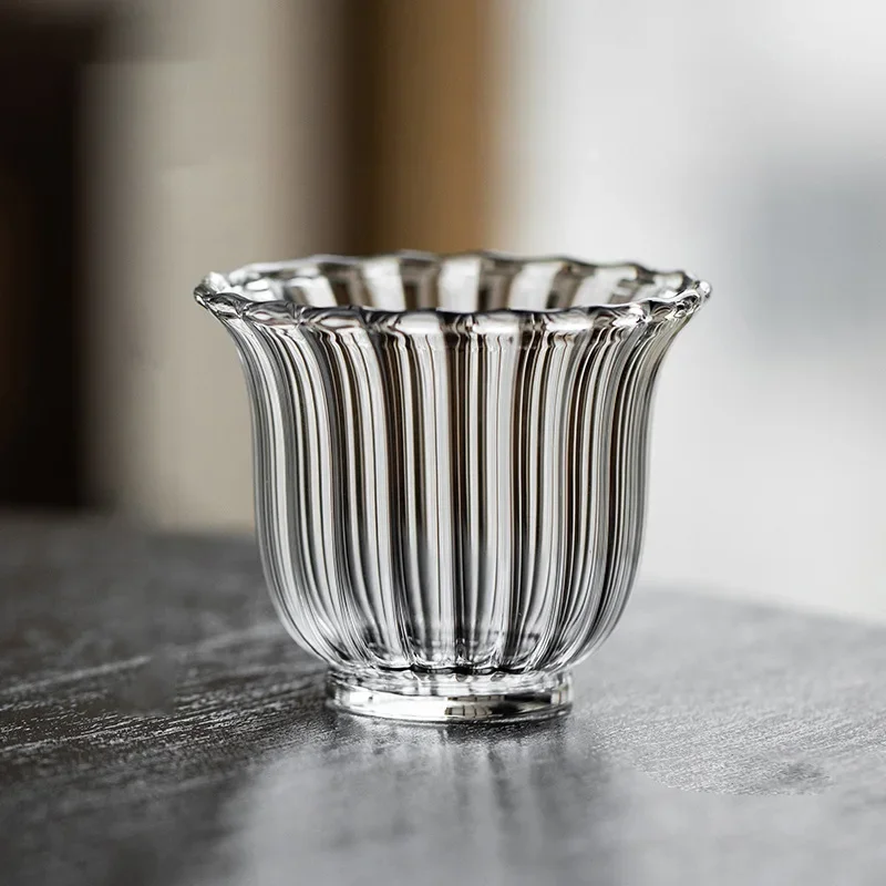1 Stück hitzebeständige nordische klare Ripple-Teetassen, schwarze Teetasse, kleine Kapazität, Master Cup Soju Sake Shot Glass Tumbler Cup