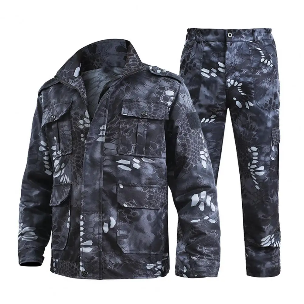 

Men's Suit Camouflage Sports Outdoor Suit Turn-down Collar Coat Windproof Long Pants Two-piece Set Multi Pockets Men's Uniform