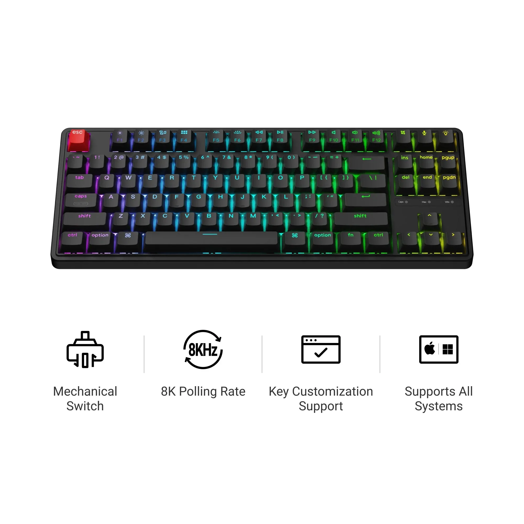 

Keychron C3 Pro 8K QMK Проводная механическая клавиатура на заказ с вишневым профилем, блестящие колпачки для клавиш из ПБТ с двойной выстрелкой, RGB подсветка