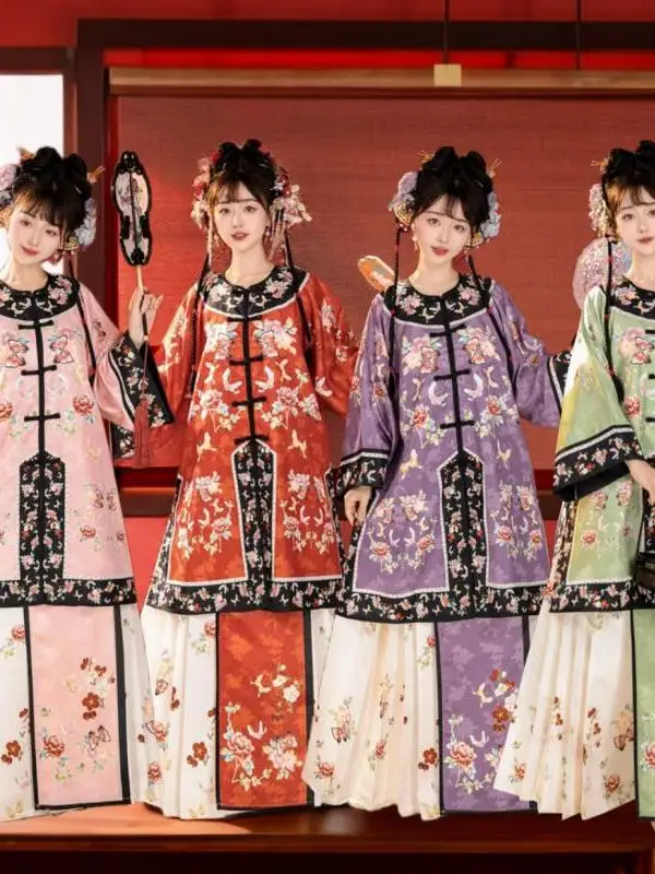 jixiang-qing-han-女性用ラウンドネックチュニックスーツ民族衣装セット伝統的な宮廷衣装レトロスタイルポリエステルブレンド
