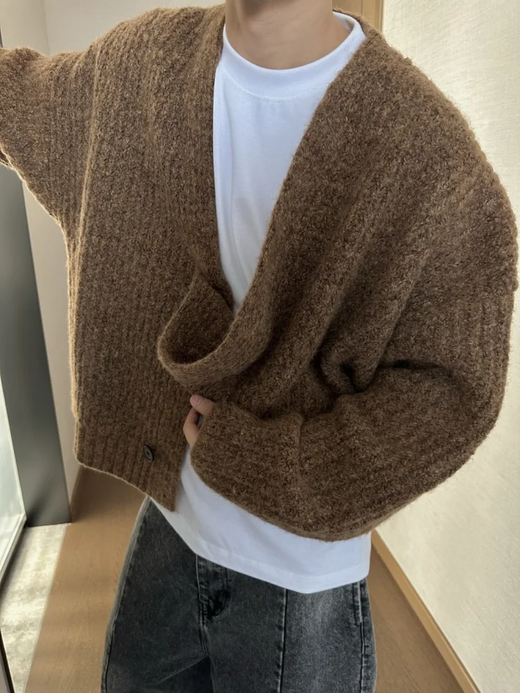 

Loose Fit ort V-Ne Knitwear Coffee Color Men's Autumn Winter Casual Sle Open Cardigan Sweater Comfortable Polyester Blend