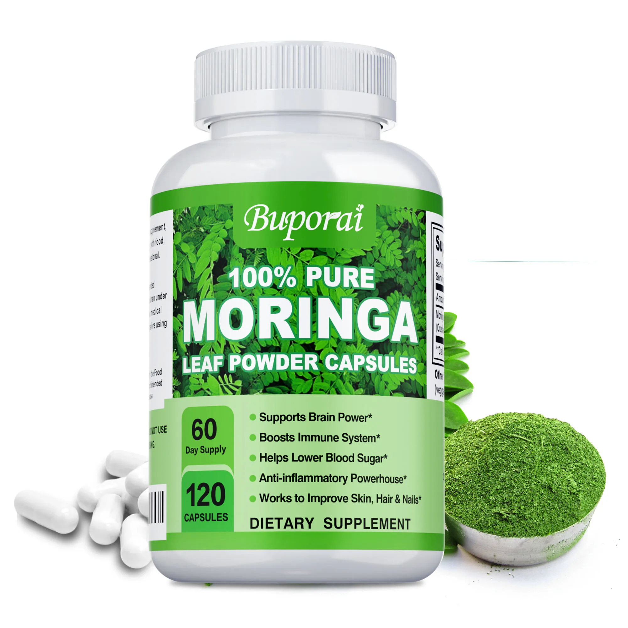 

Moringa Capsules 1200mg - Cleansing, Metabolism, Antioxidant, Increase Satiety, Supports Brain Health, Boosts Immunity, Non-GMO