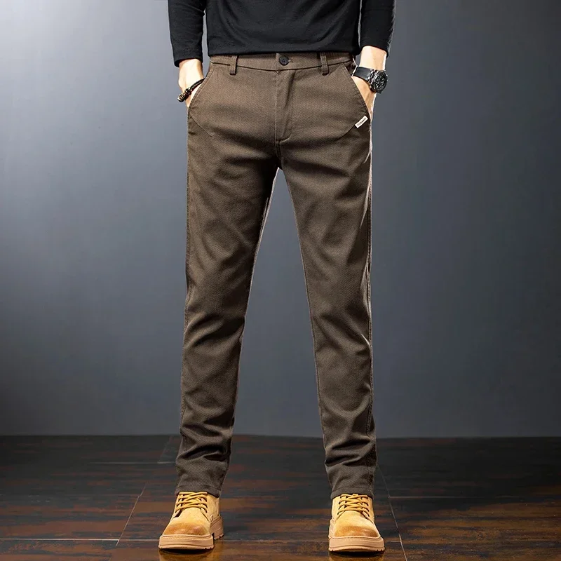 Spring Men's Casual Pants Business Straight Twill Cotton Elastic Trousers Brand Fashion Korean Clothing Coffee Black Gray Z332