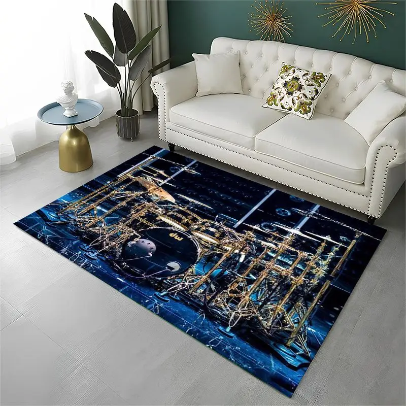 Retro Drum Set Music Instruments Drum Kit Large Area Rug Non-slip Durable Carpet for Bedroom Living Room Sofa Doormat Home Decor