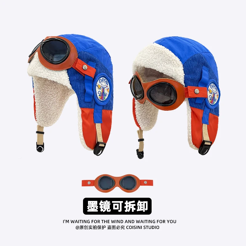 

Niche Design Removable Glasses Pilot Hats for Men and Women Autumn Winter Outdoor Riding Warm Casual Versatile Retro Bomber Cap