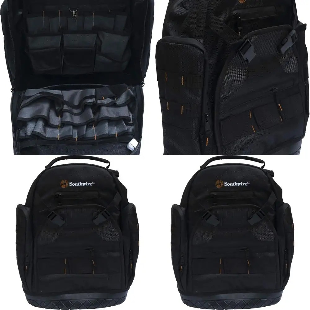 

Southwire PROBAGBP Red Professional Tool Backpack with Sturdy Base, Chest Strap, and 28 Pockets, 3 Zip Pouches, 29 Tool Loops