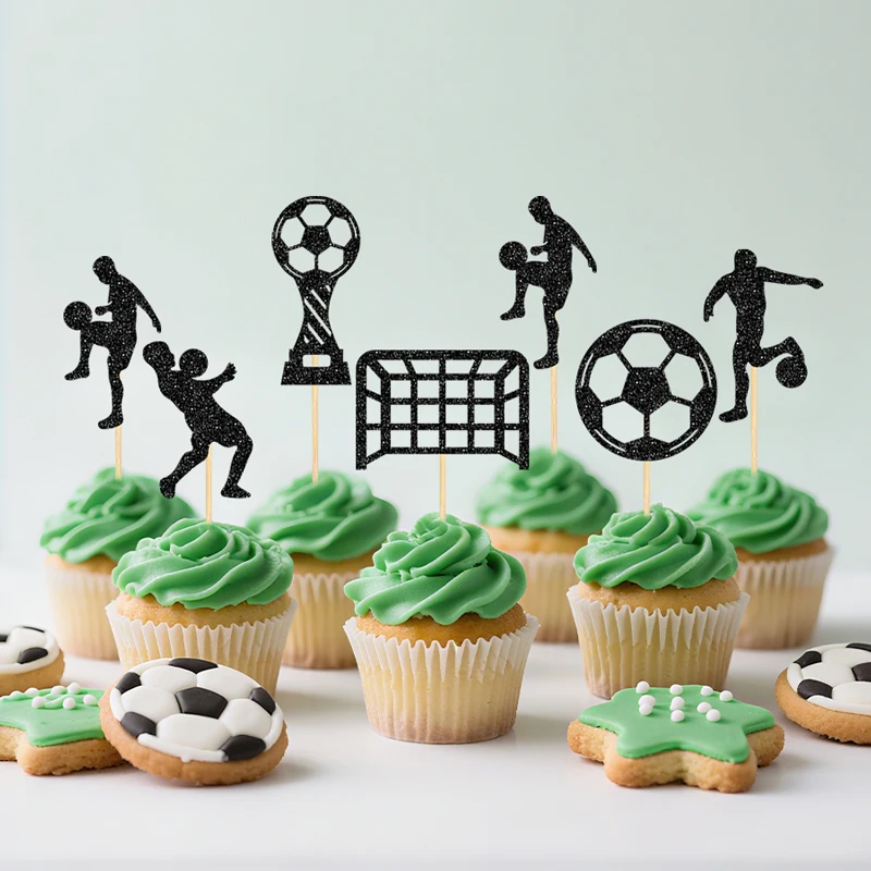 YOMDID 24 Stück Fußball-Kuchendekoration, Bambus-Fußball, Cupcake-Topper, Sport-Cupcake-Picks, Fußball-Thema, Geburtstagstorte-Topper
