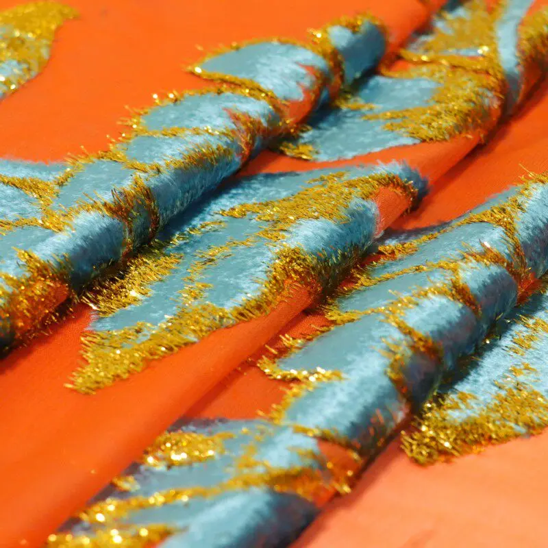 Detailed Jacquard Velvet Designer Fabric with Structured Woven Surface for Evening Gown Sewing and Creative Textile Projects