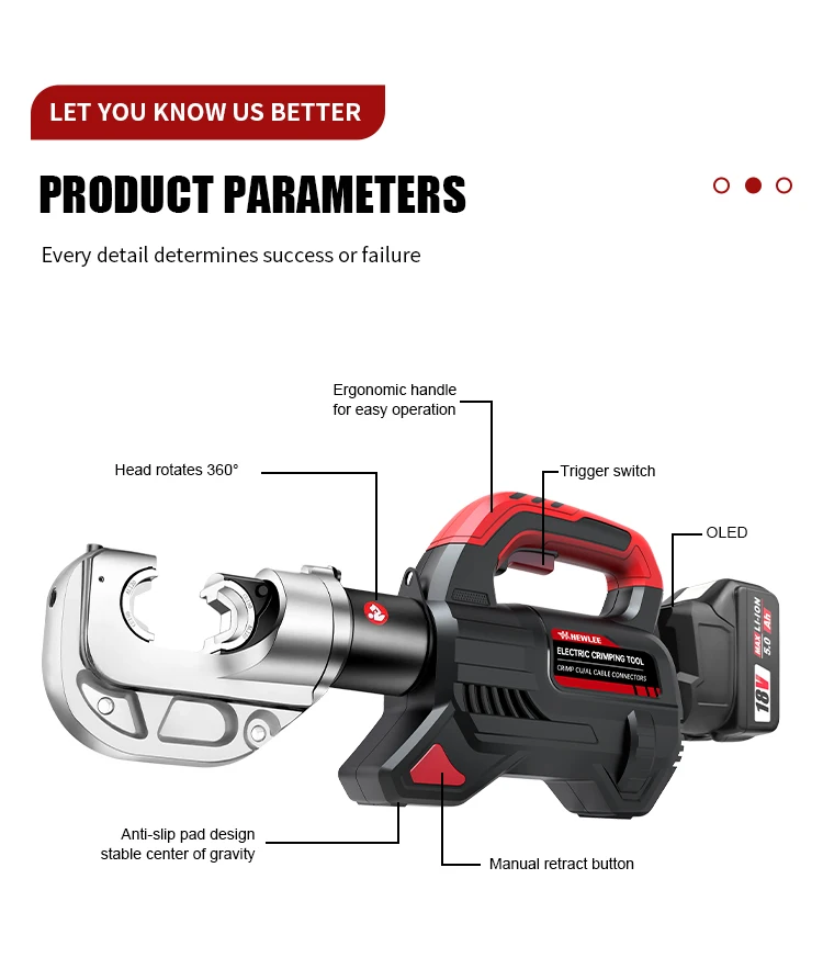 For HL-400K Electric Hydraulic Terminal Crimper 18V DC5.0Ah Li-ion Battery Operated Crimping Tool 120KN Force 42mm Stroke