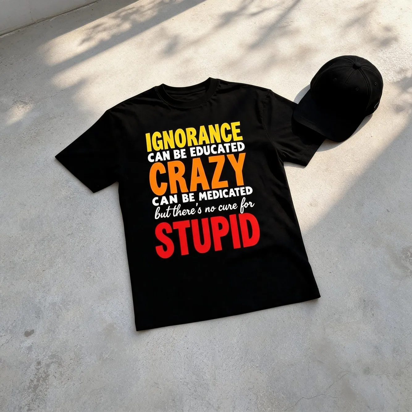 Mens Graphic T Shirt Slogan Print Black With Yellow Red Text Regular Fit Breathable Machine Washable Crew Neck Vintage Style Perferetro Casual Short Sleeved T Shirt With Round Neck And Printed