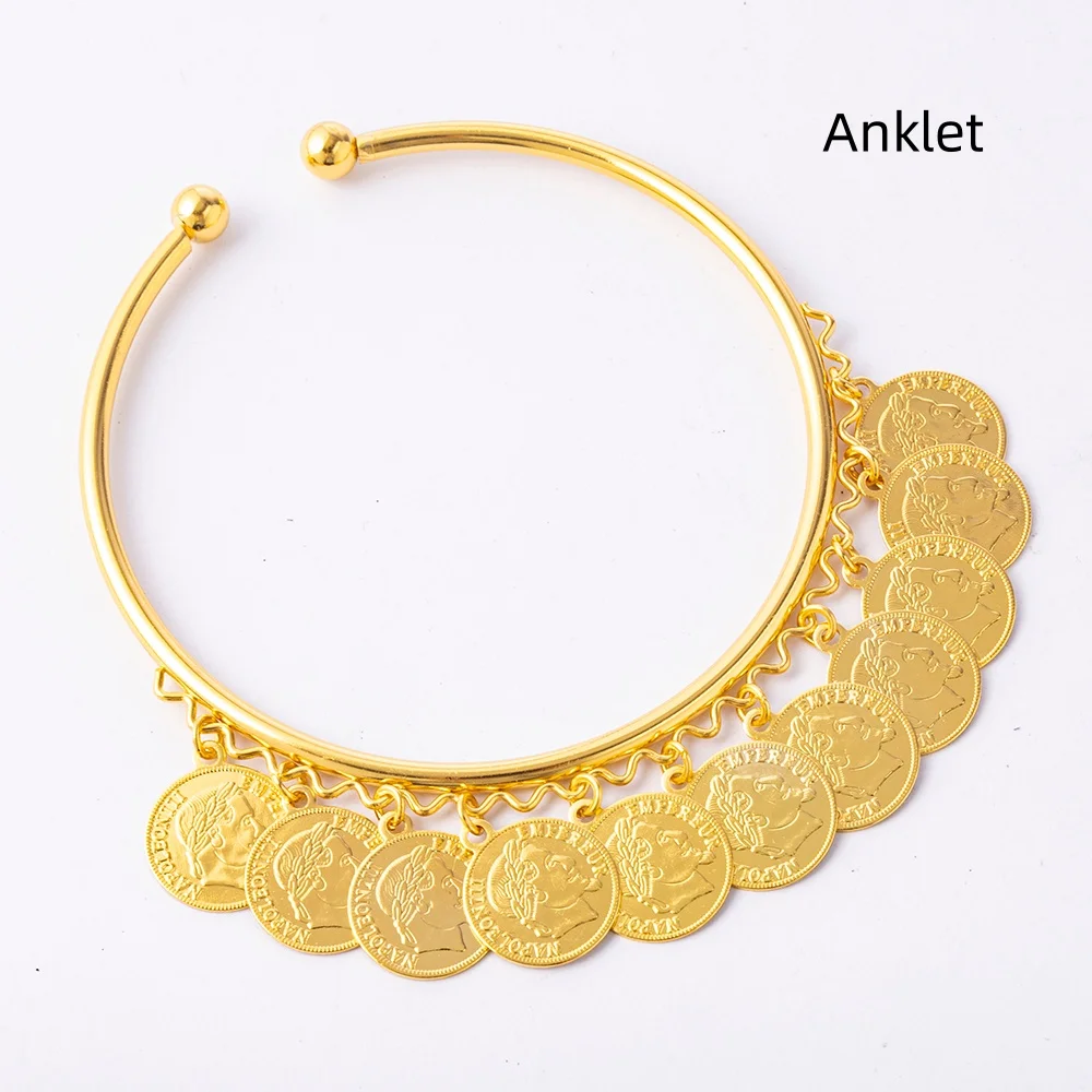 Fashion Golden Alloy Coins Tassel Anklet Foot Bracelet for Women Arab Hot Selling Ethnic Wedding Belly Dance Party Jewelry Acces