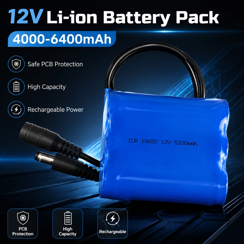 12V 18650 Lithium Battery Pack Rechargeable Li-ion Battery With PCB Protection For LED Light Monitor Device
