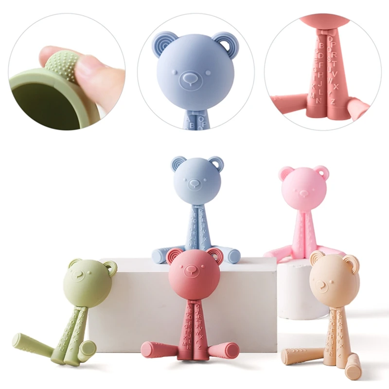 Baby Teeth Cartoon Bear ciuccio Baby dentizione Silicone neonato cura dei denti gomma Anti-mangiare mano Grinding Stick accessori per bambini