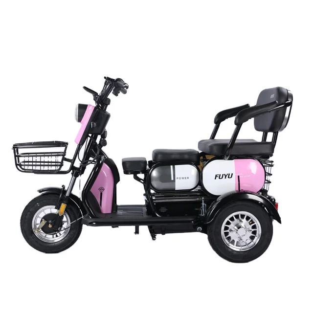 Factory Supply New Lightweight 48v 500w Electric Trike Open-Body Three-Seater Tricycle with Child Seat