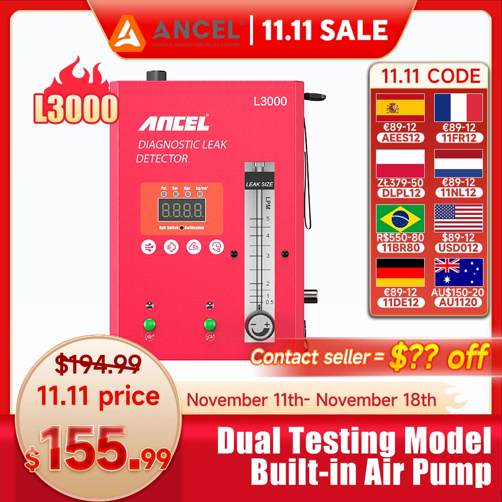 ANCEL L300 Smoke Machine Automotive Built-in Air Pump Vacuum Leak Detector with Digital Pressure Gauge Full System Evap Leaks