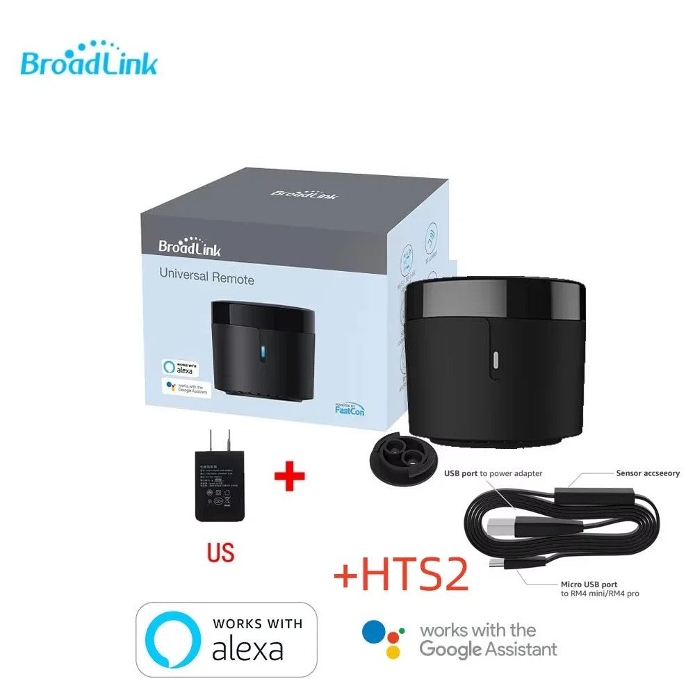 Broadlink RM4 Mini HTS2 IR-Fernbedienung für Klimaanlage, TV, Set-Top-Box, Temperatur- und Feuchtigkeitssensor für Google Home Alexa