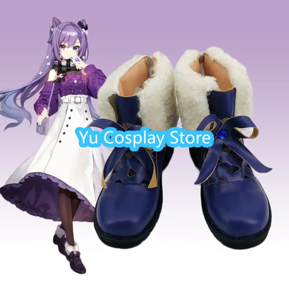 Yu-zapatos de Cosplay Genshin Impact Keqing, zapatos de actuación para Halloween, zapatos de juego de rol, botas, accesorios de disfraz de Anime