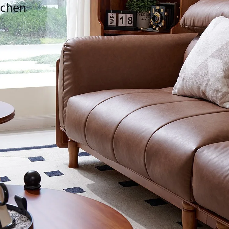 HT Retro Solid Wood Sofa Set Living Room Modern Fabric Sofa Corner Storage Living Room Furniture