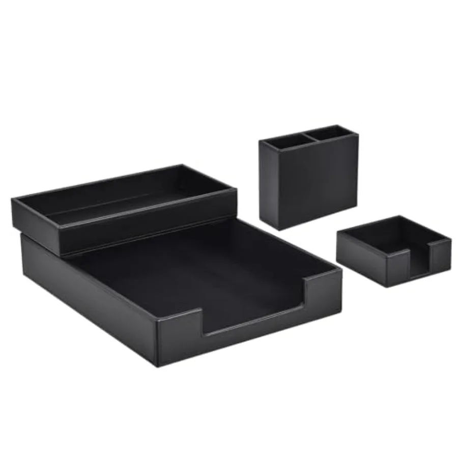 

Набор из 4 кожаных органайзеров для офиса/стола: лоток для бумаг, держатель для стикеров, подставка для ручек, штабелируемый сортировщик для мелкой почты