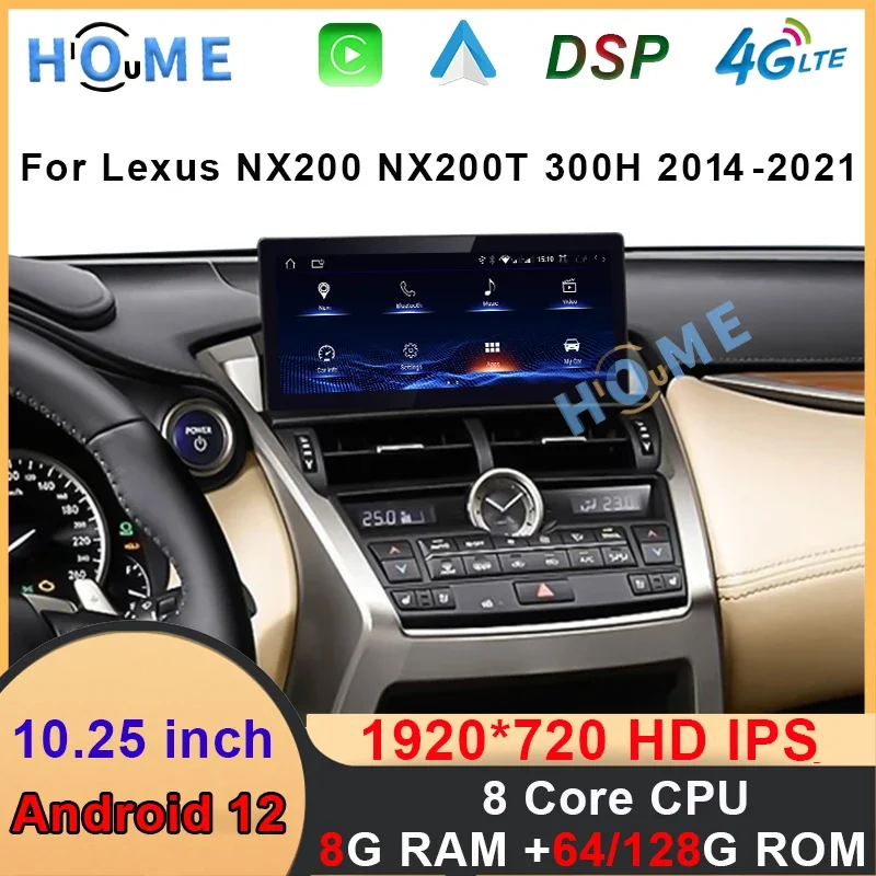 

Multimedia Video Player CarPlay Auto Stereo Android 12 8+128G For Lexus NX NX200 NX200T 300h 2014-2021 Car Radio GPS Navigation