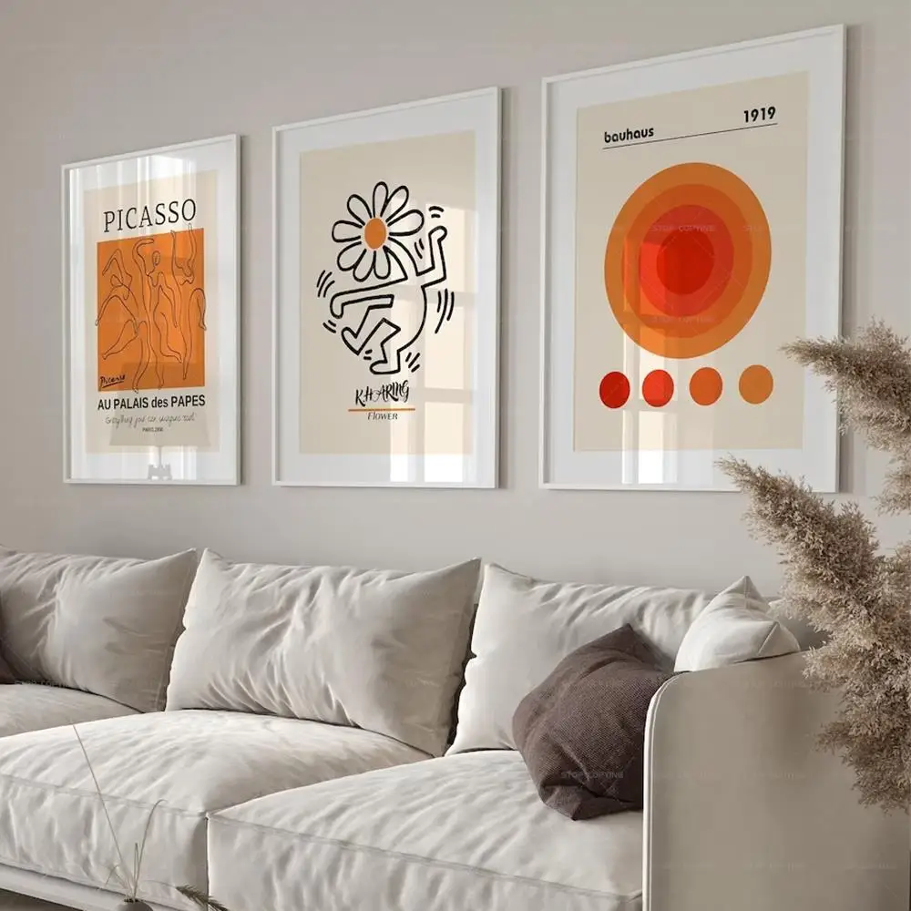 3pcs/Set Abstract Gallery Wall Picasso Bauhaus Orange Wall Art Canvas Painting Posters For Living Room Home Decor