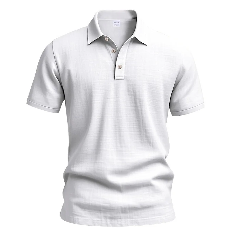 Summer Men's England Style Casual Polo Shirt Men Turn Down Collar Pull On Linen Polos Male Loose Breathable Short Sleeve Tops