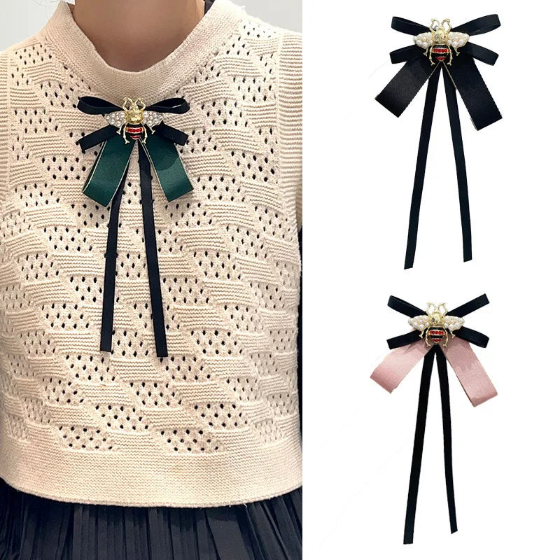 Bee Tie Female Collar Decoration Color Blocked British Professional Attire College Clothes Accessories Versatile Daily Wear