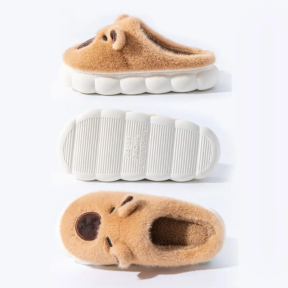 Pantofole in peluche capibara invernali addensate calde e morbide pantofole pelose in cartone animato antiscivolo scarpe in cotone per la casa con suola spessa per interni