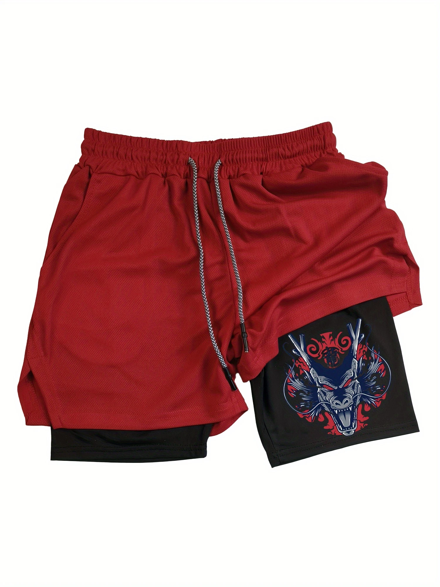Chinese Dragon Totem Print - Men'S Sports Shorts with Double-Layer Breathability | Features Side Pocket